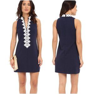 Lilly Pulitzer Callista Shift Dress XL true navy blue white mini high collar zip